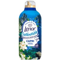 Lenor Outdoorable Capri Fabric Conditioner 966 ml, blue bottle with floral design, gold cap, 69 washes label.