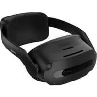 Black Lenovo head-mounted display with adjustable strap and sleek visor design.