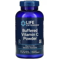 Blue bottle of Life Extension Buffered Vitamin C Powder, 454g, with white label and blue cap.