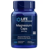 Life Extension Magnesium 500mg, blue bottle with white label, 100 vegetarian capsules, dietary supplement.