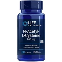 Blue bottle of Life Extension N-Acetyl-L-Cysteine 600mg, 60 vegicaps, with white and blue label.