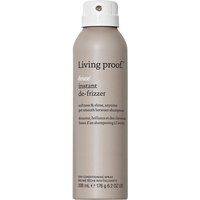 Beige Living Proof No Frizz Instant De-Frizzer spray can with white cap, 208ml size, sleek design.