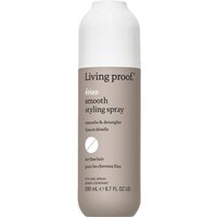 Beige and white Living Proof No Frizz Smooth Styling Spray bottle, 200ml, with sleek design and brand logo.