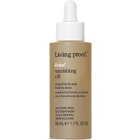 Living Proof No Frizz Vanishing Oil 50ml in a beige bottle with white dropper cap and black text.