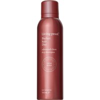 Maroon Living Proof dry shampoo bottle with white text and circular design on front.