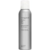 Gray Living Proof dry shampoo bottle with white cap and minimalist text design.