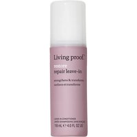 Pink cylindrical bottle of Living Proof Restore Instant Repair, white cap, 118ml, with text detailing on the front.