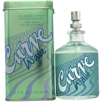 Curve Wave Cologne by Liz Claiborne, 125ml, clear glass bottle with blue-green wave design and silver spray cap.