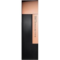 Black rectangular bottle of LM Parfums Black Oud Extreme Amber with a beige label and sleek design.