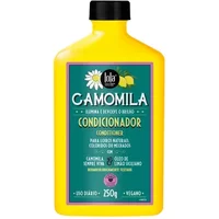 Yellow Lola Camomila Conditioner bottle, 250g, with black cap and green label featuring chamomile and lemon graphics.