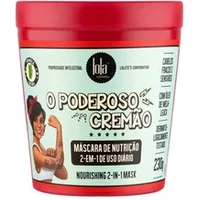 Red tub of Lola O Poderoso Cremao 2-in-1 Mask with illustrated woman and bold text on label.