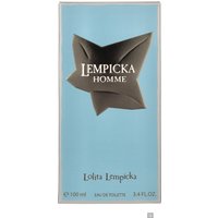 Lolita Lempicka Homme Eau de Toilette 100ml, blue box with star-shaped design and white text.