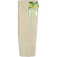 LoofCo Whole Loofah, beige cylindrical sponge with a hanging tag featuring green and yellow branding.
