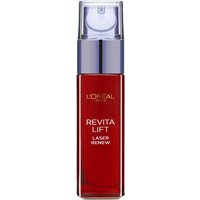 Red L'Oréal Paris Revitalift Laser Renew serum bottle with silver pump and clear cap, 30ml size.