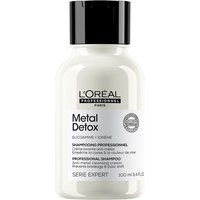 L'Oréal Professionnel Metal Detox Shampoo 100ml in a white bottle with black cap and bold black text.