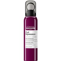 Purple L'Oréal Professionnel Curl Expression Drying Accelerator spray bottle with black cap and white label.