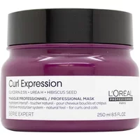 Purple jar of L'Oréal Curl Expression Hair Mask with black lid, white label, 250ml.