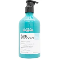 Teal bottle of L'Oréal Scalp Advanced Anti-Dandruff Shampoo with black pump and white label, 500ml.
