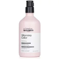 Pink bottle of L'Oréal Professionnel Serie Expert Vitamino Colour Conditioner with black pump, 500ml size.