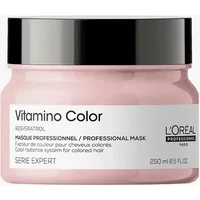 Pink jar of L'Oréal Professionnel Serie Expert Vitamino Colour Mask, 250ml, with white label and black text.