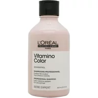 Pink L'Oréal Professionnel Serie Expert Vitamino Colour Shampoo bottle with black cap, 300ml label.
