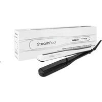 L'Oréal SteamPod 3.0 steam hair straightener, sleek black and white design, with branded packaging box.