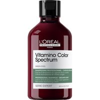 L'Oréal Professionnel Vitamino Color green tinted shampoo in a dark red bottle with a black cap and white label.