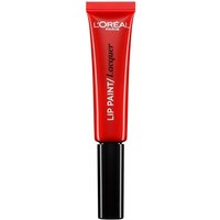 Red L'Oreal Lip Paint Lacquer tube with black cap and white text branding.