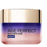 L'Oreal Paris Age Perfect Golden Age Night Cream, 50ml jar, gold lid, gradient purple to pink container.