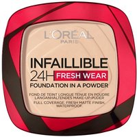 L'Oreal Paris Infallible 24H Freshwear Foundation Powder, 20 Ivory, in red and black square compact.
