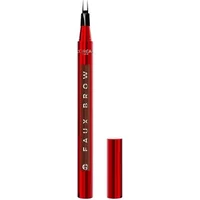 Red L'Oreal Paris brow tint pen with fine tip, labeled "Faux Brow," cap removed, for light brunette shade.