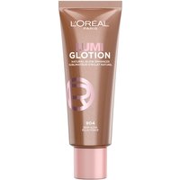 L'Oreal Paris Lumi Glotion in bronze tube with pink cap, labeled 904, promises 24H hydration with shea butter.