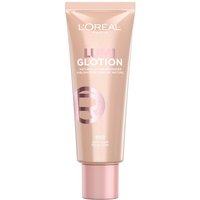 L'Oreal Paris Lumi Glotion, 40ml tube, light pink with metallic cap, labeled "Light Glow" for multi-use enhancement.