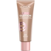 L'Oreal Paris Lumi Glotion in shade 903 Medium, beige tube with pink cap and metallic accents.
