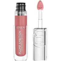 L'Oreal Paris Plump Ambition Hyaluron Lip Oil in pink shade with clear tube and silver cap, teardrop applicator.