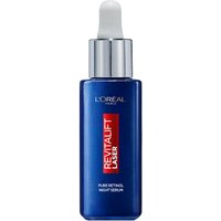 Blue L'Oreal Paris Revitalift Pure Retinol Night Serum bottle with silver dropper cap, red label.