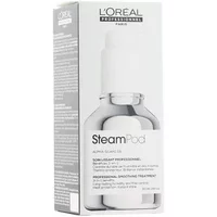 L'Oreal Paris SteamPod Smoothing Treatment 50ml in white bottle with dropper, packaged in sleek white and gray box.