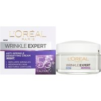 L'Oreal Wrinkle Expert 55+ Night Cream, 50 ml jar with white lid, purple and white packaging.