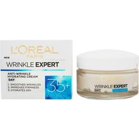L'Oreal Wrinkle Expert Day Cream 35+ in a white jar with a silver lid, next to a white box with blue accents.
