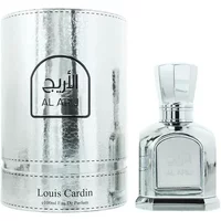Louis Cardin Al Arij Eau De Parfum 100ml in a sleek silver bottle with matching cylindrical box.