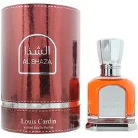 Louis Cardin Al Shaza Eau De Parfum 100ml with a silver cap, in a red cylindrical box with Arabic script.