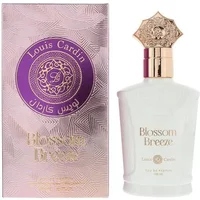 Louis Cardin Blossom Breeze Eau De Parfum 100ml, white bottle with ornate gold cap, purple and gold box.