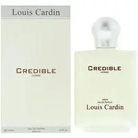 Louis Cardin Credible Homme Eau De Parfum 100ml, white rectangular bottle with silver cap and matching box.