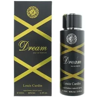 Black and gold Louis Cardin Dream Eau De Parfum 100ml bottle with matching box, featuring elegant cross patterns.