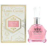 Louis Cardin Elixir Pink Eau De Parfum 100ml, pink bottle with floral design, clear cap, and ornate packaging.