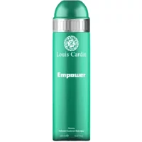 Green Louis Cardin Empower deodorant spray, 200ml, with silver cap and white logo.
