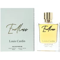 Louis Cardin Endless Eau De Parfum 50ml, clear glass bottle with gold cap, matching box with elegant script.