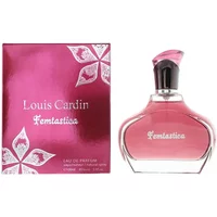 Pink Louis Cardin Femtastica Eau De Parfum 100ml with floral box and elegant curved bottle with black cap.