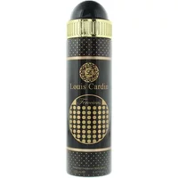 Black and gold Louis Cardin Ferocious Deodorant Spray 200ml with dotted pattern and gold cap.