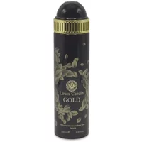 Black and gold Louis Cardin Gold Femme deodorant spray with floral design, 200ml bottle.